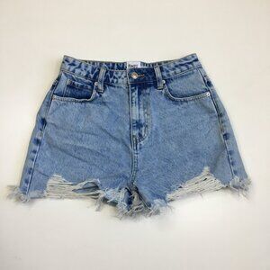 PRINCESS POLLY Light Bleached Wash Distressed Fray High Waist Denim Shorts